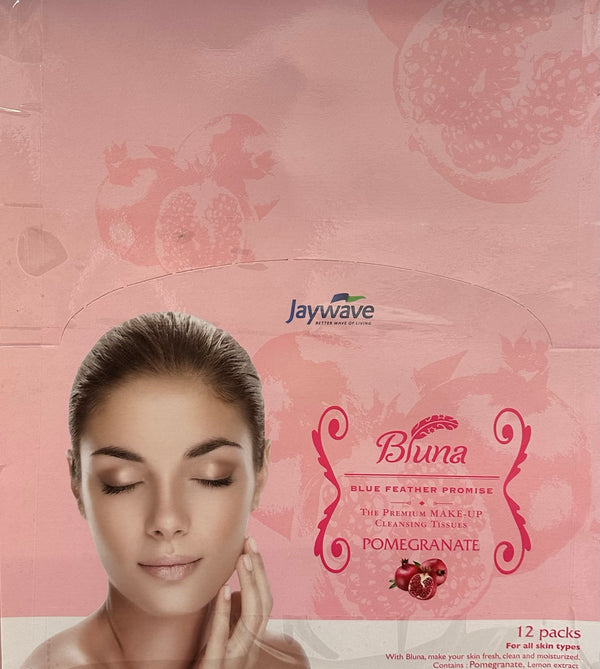 Bluna Facial Make-Up Cleansing Tissue for All Skin Types, Pomegranate Scent , 30ct per pack (12 PACK)