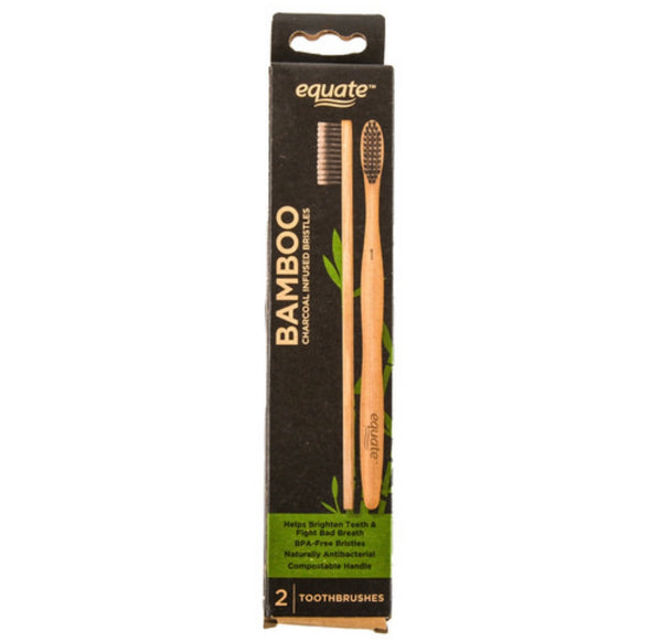 Equate Toothbrush Bamboo Charcoal Infused (2 Pk)