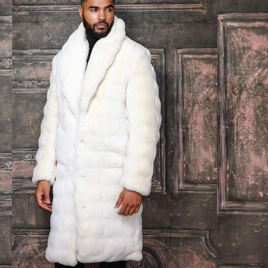 Men's Fashion Ivory Faux Fur Overcoat