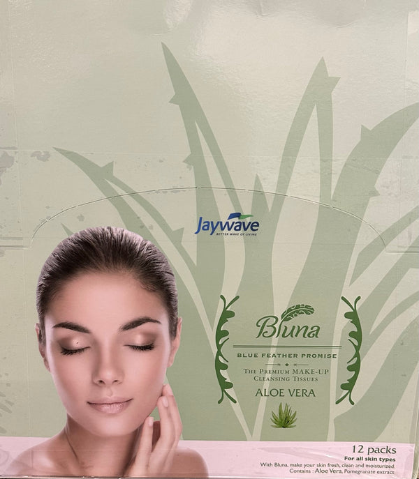 Bluna Facial Make-Up Cleansing Tissue for All Skin Types, Aloe Vera Scent , 30ct per pack (12 PACK)