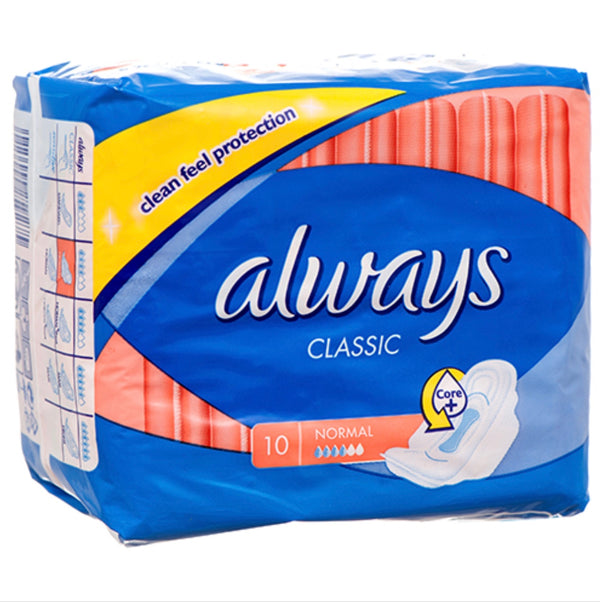 Always Classic Maxi Pad Normal W/Wings 10 ct
