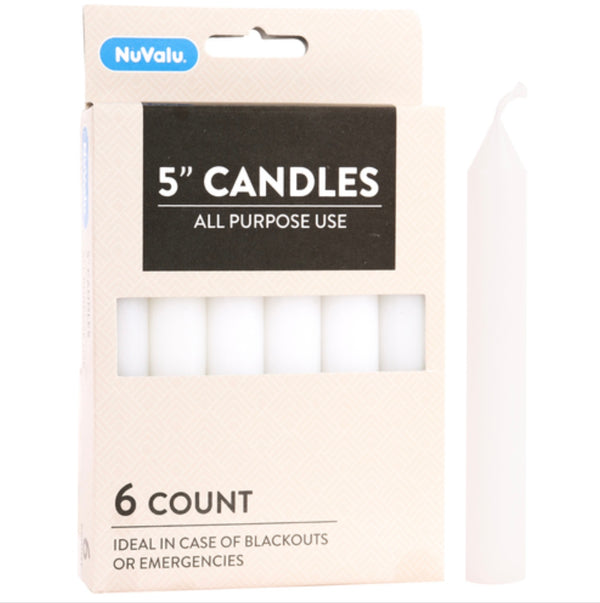 Nuvalu All Purpose 5" White Candles 6 ct