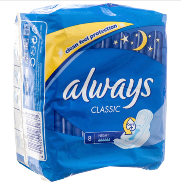 Always Classic Maxi Pad Normal W/Wings Night 8 ct