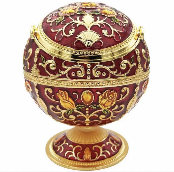 LAUYOO Vintage Windproof Ashtray (Dark Red with Bronze Rose)