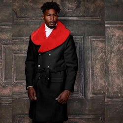 Men's Fashion Black | Red Faux Fur Overcoat