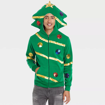 MEN'S CHRISTMAS TREE COSTUME ZIP-UP SWEATSHIRT