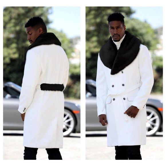 Men's Fashion White | Black Faux Fur Overcoat