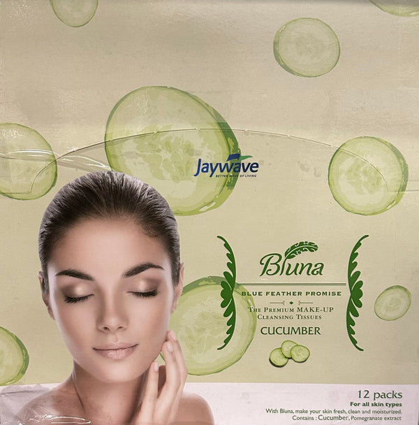 Bluna Facial Make-Up Cleansing Tissue for All Skin Types, Cucumber Scent , 30ct per pack (12 PACK)