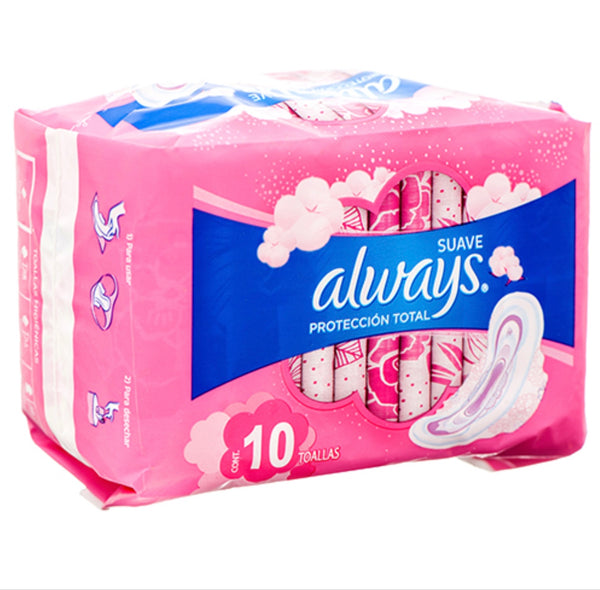 Always Maxi Pad Pink W/Wings 10 ct