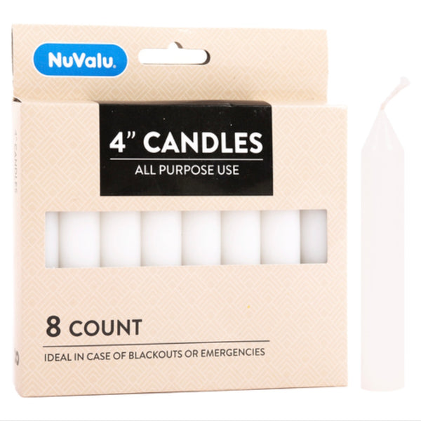 Nuvalu All Purpose 4" White Candles 8 ct