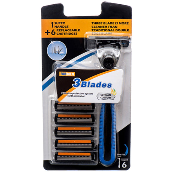 Razor 3 Blades w/1+6 Replaceable Cartridges for Men