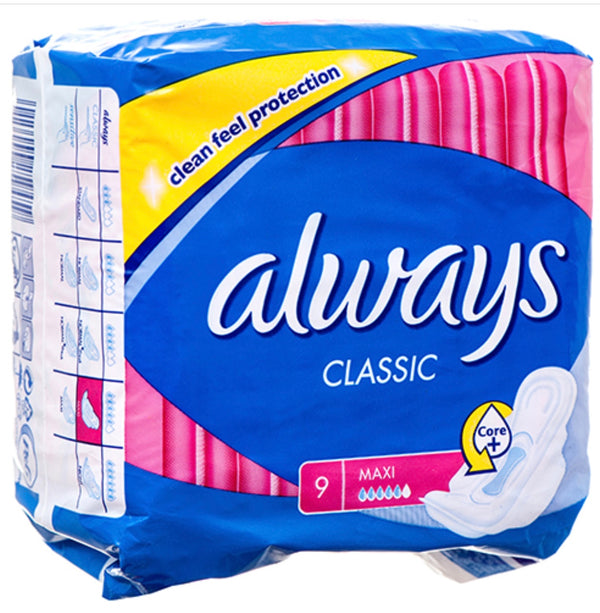 Always Classic Maxi Pad W/Wings 9 ct