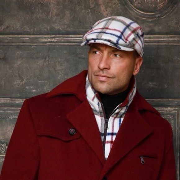 Men's Black Red Detachable Scarf Mid Length Trench Coat & Matching Hat
