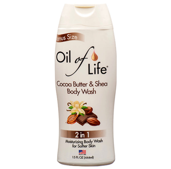 Oil of Life 2 in 1 Cocoa Butter & Shea Body Wash 15 oz