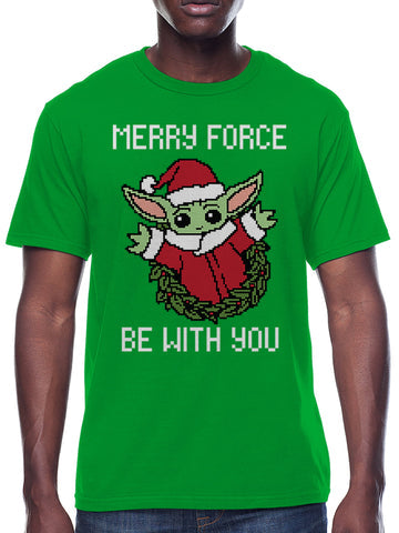 MEN'S STAR WARS MERRY FORCE BE WITHYOU GROGU HOLIDAY TEE T-SHIRT
